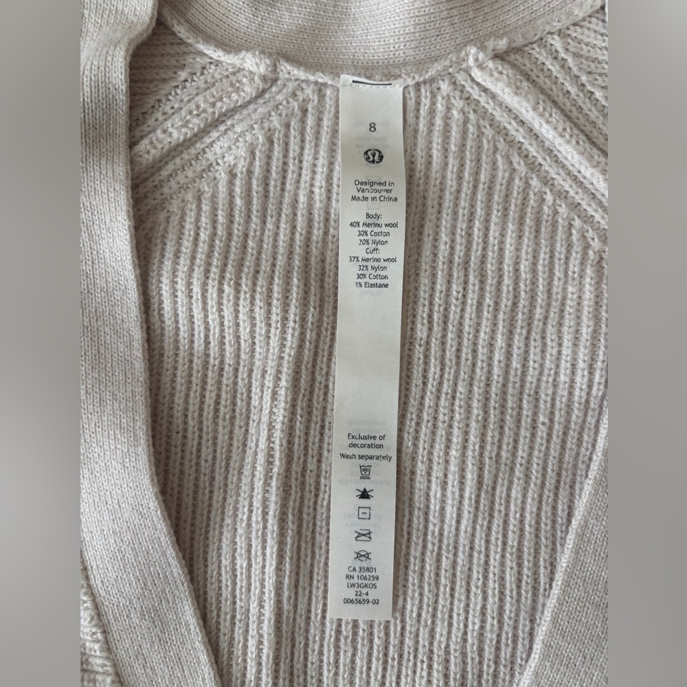 Lululemon Merino Wool-Blend Oversized Boxy Cardigan White Opal Womens SZ8 - Picture 7 of 11